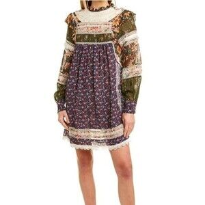 NWOT Farm Rio Cottagecore Floral Lace Trim Mixed Liberty Mini Dress Size Medium